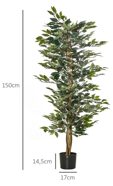 HOMCOM Umělý Fikus s Kmeny 150 cm - Umělá Rostlina s Květináči a 1008 Realistickými Listy pro Dekoraci Domova do Obývacího Pokoj a Ložnice Ø17x150 cm