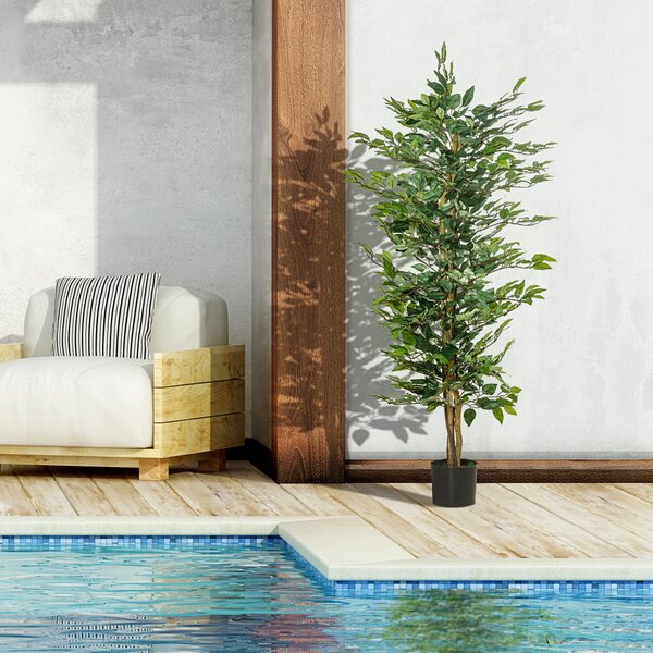 HOMCOM Umělý Fikus s Kmeny 150 cm - Umělá Rostlina s Květináči a 1008 Realistickými Listy pro Dekoraci Domova do Obývacího Pokoj a Ložnice Ø17x150 cm
