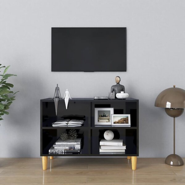 TV stolek nohy z masivního dřeva černý vysoký lesk 69,5x30x50cm