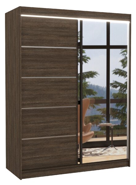 ADRK Šatní zrcadlová skříň posuvná s LED osvětlením LIMBO CH 150 L, choco