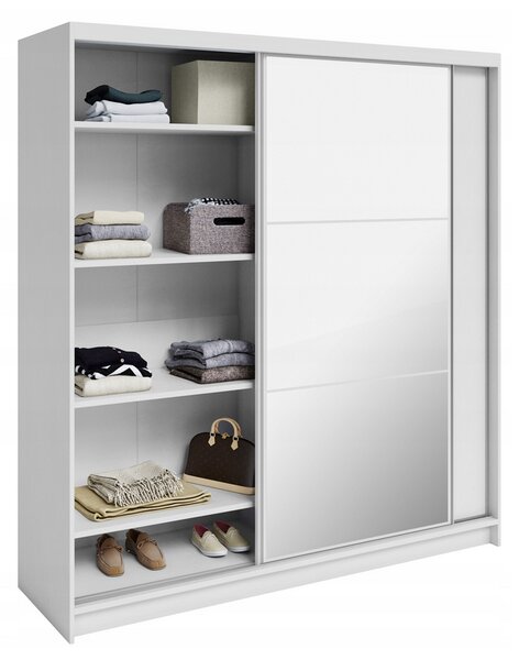 Šatní skříň DENVE 200x218x60,3 cm bílá se zrcadlem