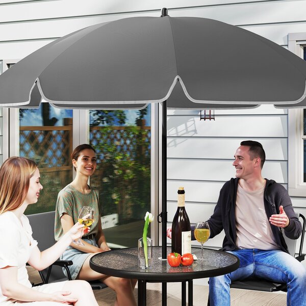 Outsunny 6-dílná sada zahradního stolu a židlí - venkovní nábytek se 4 skládacími židlemi, skleněným stolem a slunečníkem pro terasu a patio - šedá |