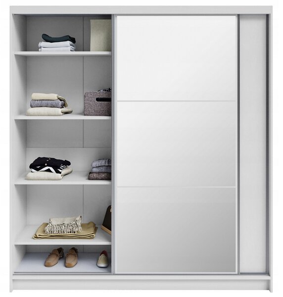 Šatní skříň DENVE 200x218x60,3 cm bílá se zrcadlem