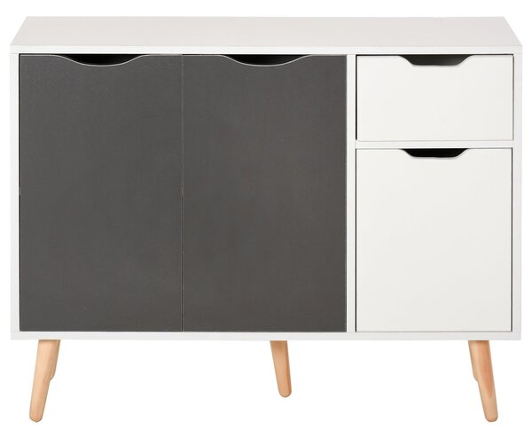 HOMCOM Moderní komoda do obývacího pokoje se 3 dvířky a zásuvkou 90x30x72 cm Bílá a šedá | Aosom