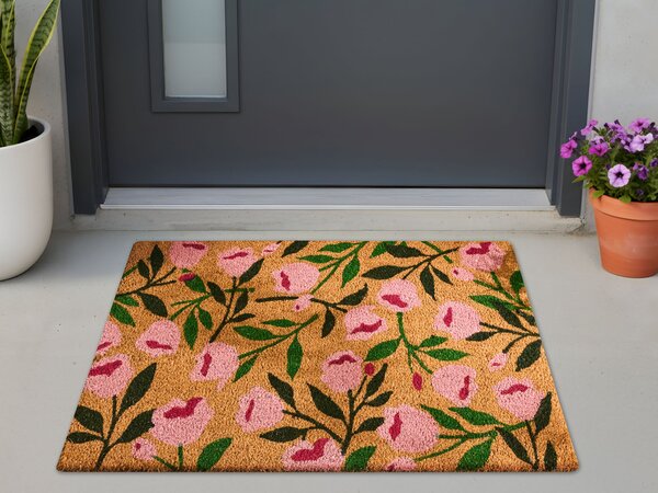 Rohožka MANGUAO Přírodní 60 x 90 cm Květina Kokosové vlákno