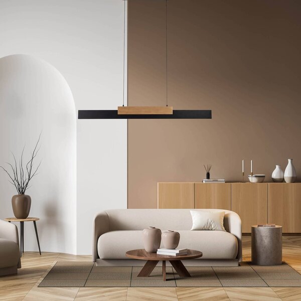 Näve Závěsné svítidlo Wiebke LED, černý dřevěný detail 120,5 cm stmívatelné, stmívatelný, Černá, Obývací pokoj / jídelna, kov, Moderní