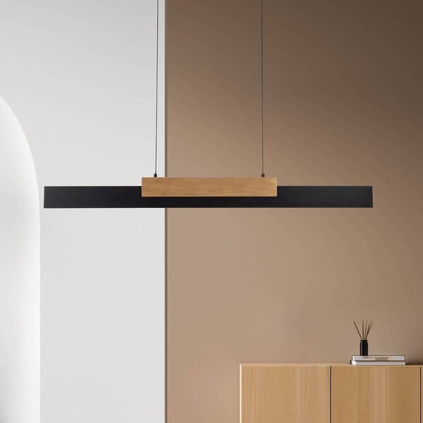 Näve Závěsné svítidlo Wiebke LED, černý dřevěný detail 120,5 cm stmívatelné, stmívatelný, Černá, Obývací pokoj / jídelna, kov, Moderní
