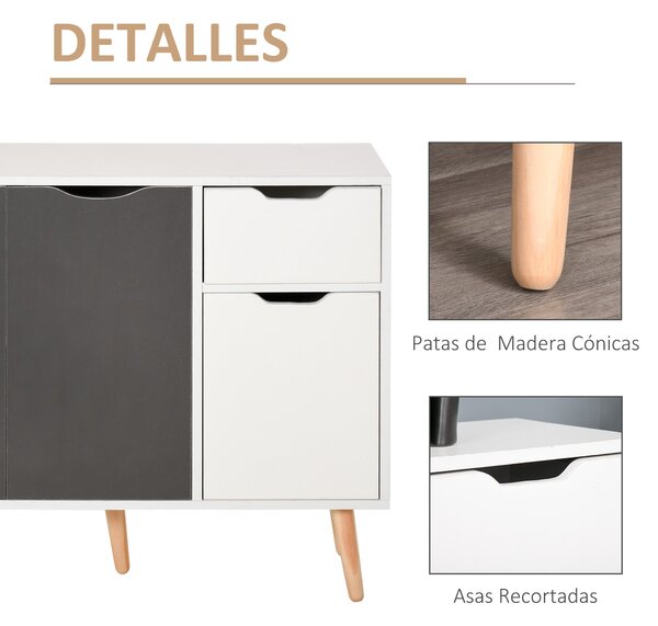 HOMCOM Moderní komoda do obývacího pokoje se 3 dvířky a zásuvkou 90x30x72 cm Bílá a šedá | Aosom