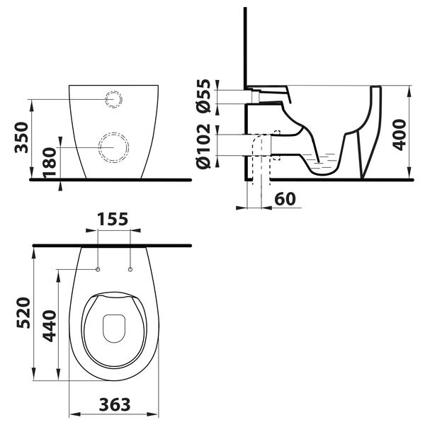Isvea Isvea, SENTIMENTI WC mísa stojící, Rimless, 36x55cm spodní/zadní odpad, bílá, 10SM10004SV