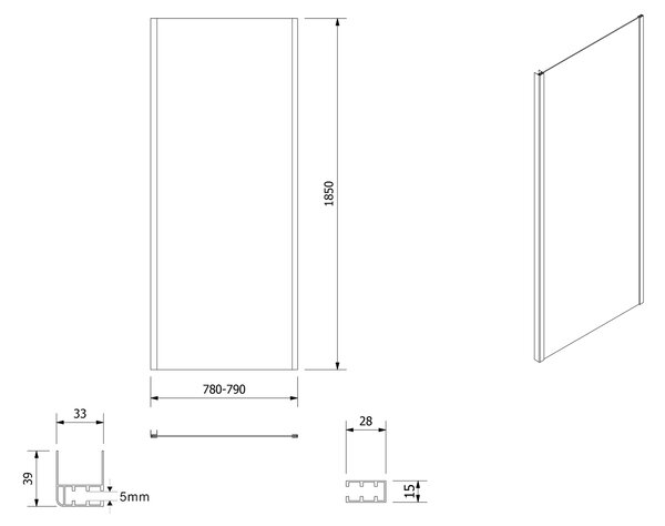 Aqualine Aqualine, AMADEO obdélníková sprchová zástěna 1100x800mm L/P varianta, sklo Brick, BTS110BTP80