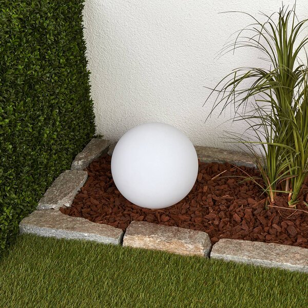 Lindby LED solární lampa Lago, Ø 25 cm, globus, zemnící hrot, bílá, Bílá / opál, Plast, Moderní, Venkovní koule