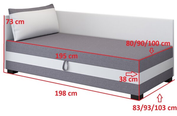 Jednolůžková čalouněná postel 90x195 MIRRY PLUS 1 - šedá / bílá