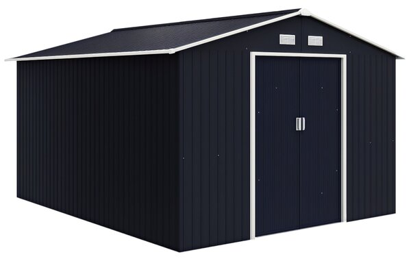 Zahradní domek Outsunny 8,3 m² 277x322x192 cm s posuvnými dveřmi a šikmou střechou, vyztužená základna (podlaha není součástí balení) a 4 okna šedá |