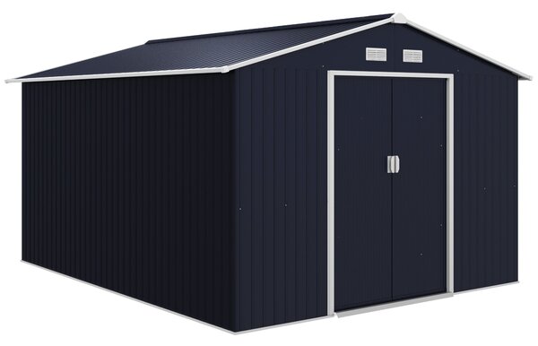 Zahradní domek Outsunny 8,3 m² 277x322x192 cm s posuvnými dveřmi a šikmou střechou, vyztužená základna (podlaha není součástí balení) a 4 okna šedá |