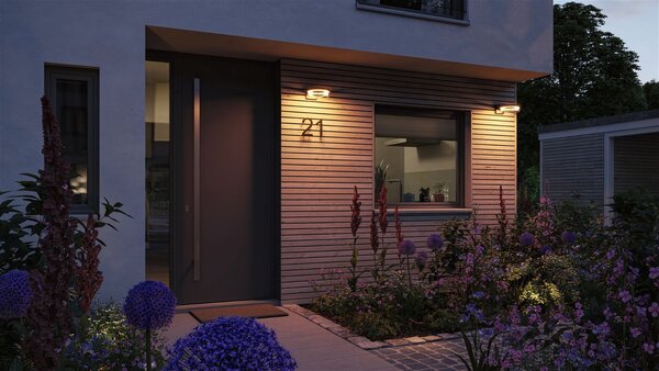 P 93113 LED venkovní nástěnné svítidlo Smart Home Zigbee 3.0 Capea pohybové čidlo neláká hmyz IP44 231mm CCT 12,5W 230V antracit hliník - PAULMANN
