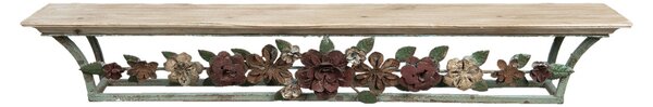 Nástěnná vintage polička s kovovými květy - 78*14*12 cm