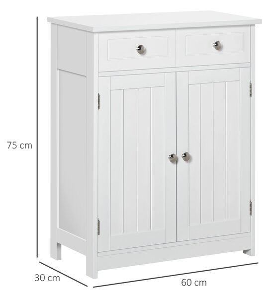 Kleankin Koupelnová Skříňka s Úložným Prostorem, 2 Zásuvky, 2 Dveře a Nastavitelná Polička, Moderní Styl pro Koupelnu a Ložnici, 60x30x75 cm | Aosom
