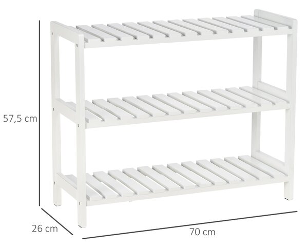 HOMCOM Dřevěná Botník 3-patrový Regál na Boty pro 9 Párů do Předsíně 70x26x57.5 cm Bílý | Aosom