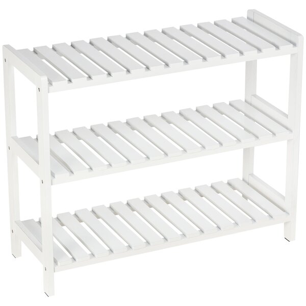 HOMCOM Dřevěná Botník 3-patrový Regál na Boty pro 9 Párů do Předsíně 70x26x57.5 cm Bílý | Aosom
