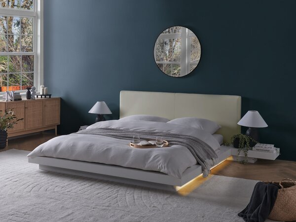 LED postel Umělá kůže ZEN 160 x 200 cm Bílá
