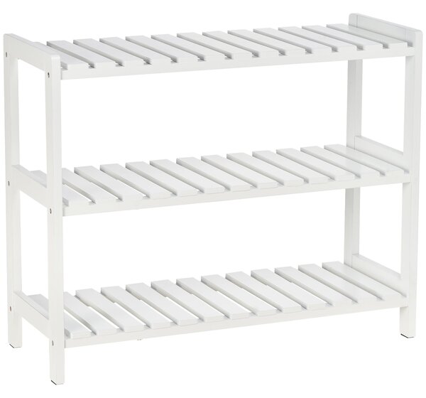 HOMCOM Dřevěná Botník 3-patrový Regál na Boty pro 9 Párů do Předsíně 70x26x57.5 cm Bílý | Aosom