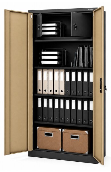 Kovová skříň s přihrádkou antracitová / ořech: Eco Design TOMASZ, 900 x 1850 x 450 mm