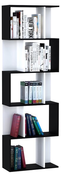 HOMCOM 5-patrová knihovna ve tvaru S, moderní design pro obývací pokoj a kancelář 60x24x184,5 cm Černá a bílá | Aosom