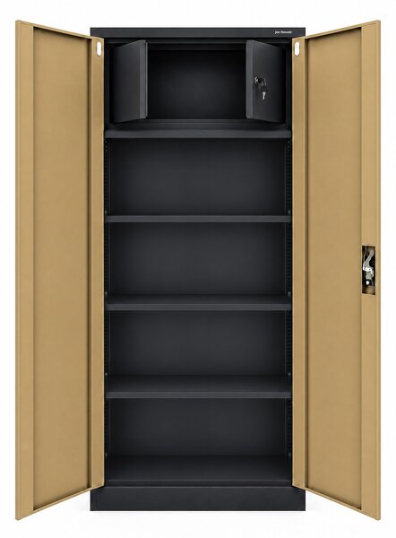 Kovová skříň s přihrádkou antracitová / ořech: Eco Design TOMASZ, 900 x 1850 x 450 mm