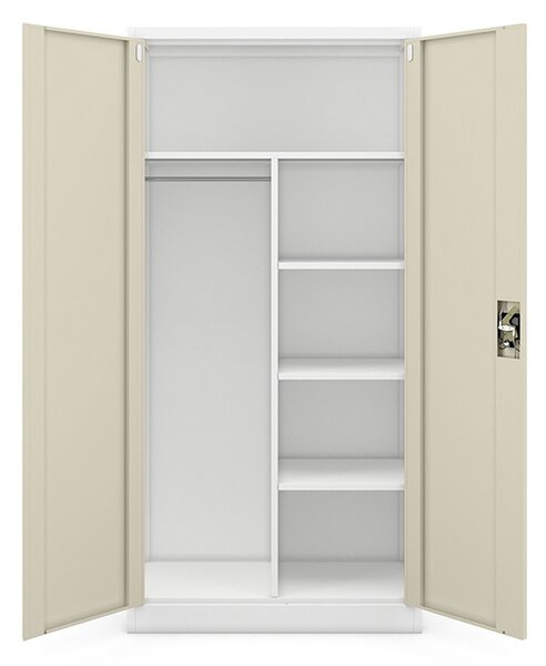 Multifunkční kovová skříň bílá / dub sonoma: Eco Design DAWID, 900 x 1850 x 450 mm