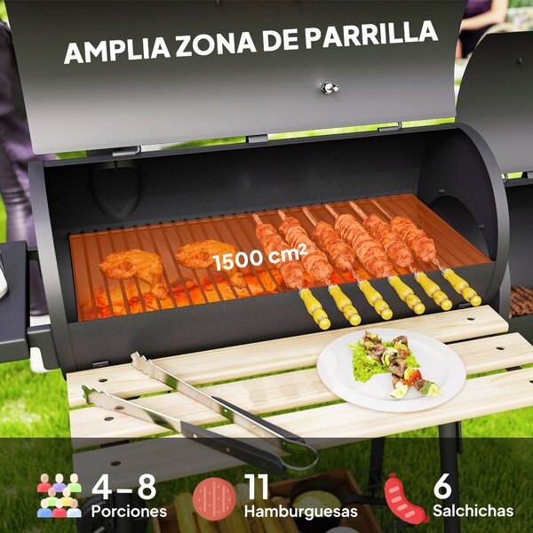 Outsunny 3v1 uhlíkový gril a udírna BBQ 124x53x104 cm s teploměrem a koly | Aosom