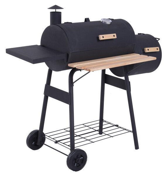 Outsunny 3v1 uhlíkový gril a udírna BBQ 124x53x104 cm s teploměrem a koly | Aosom