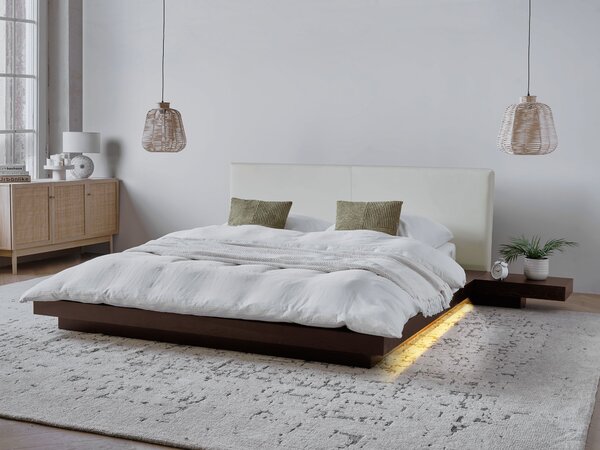 LED postel Umělá kůže ZEN 160 x 200 cm Tmavý jasan