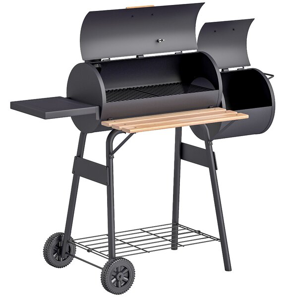 Outsunny 3v1 uhlíkový gril a udírna BBQ 124x53x104 cm s teploměrem a koly | Aosom