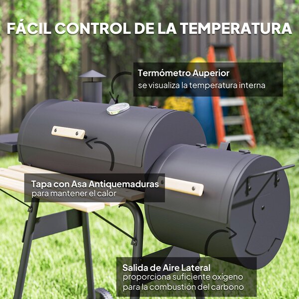 Outsunny 3v1 uhlíkový gril a udírna BBQ 124x53x104 cm s teploměrem a koly | Aosom