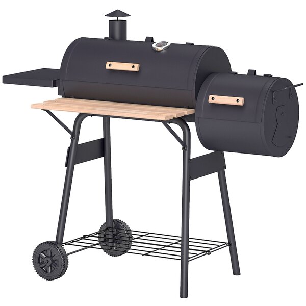 Outsunny 3v1 uhlíkový gril a udírna BBQ 124x53x104 cm s teploměrem a koly | Aosom