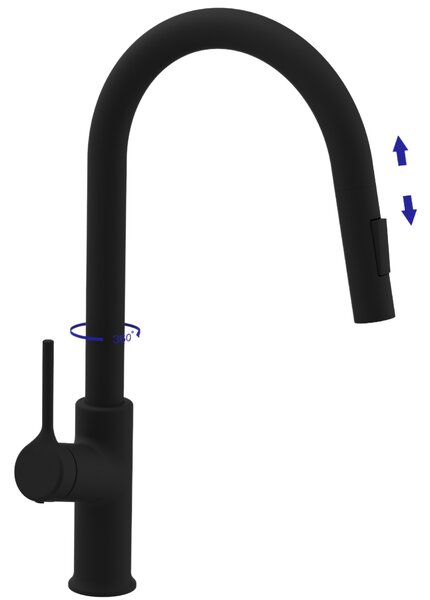 Invena Farsala, dřezová baterie s výsuvnou 2-funkční výlevkou h-433, černá matná, INV-BZ-40-U04-S