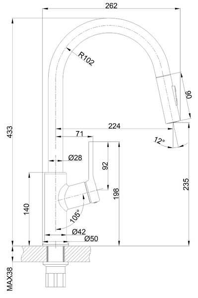 Invena Farsala, dřezová baterie s výsuvnou 2-funkční výlevkou h-433, chromová, INV-BZ-40-U01-S