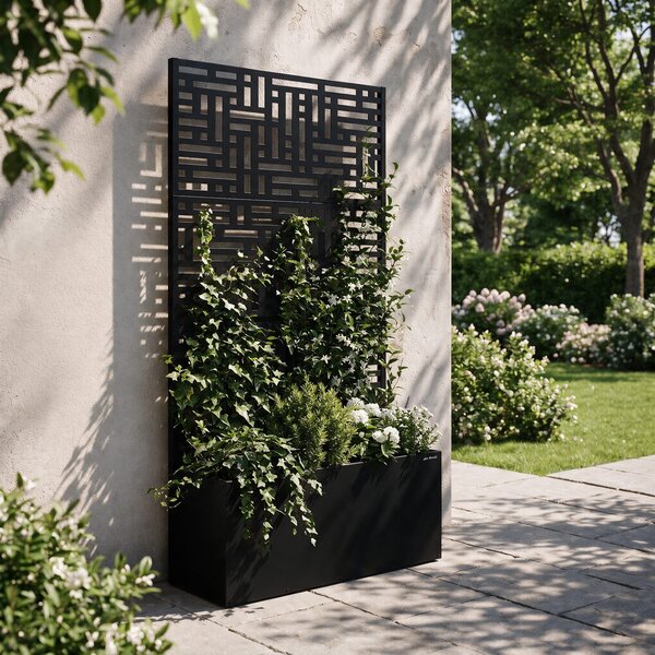 Zahradní kovová pergola s truhlíkem 3v1 černá, 900x1800x300 mm: ROSE
