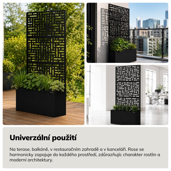 Zahradní kovová pergola s truhlíkem 3v1 černá, 900x1800x300 mm: ROSE