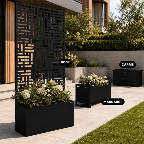 Zahradní kovová pergola s truhlíkem 3v1 černá, 900x1800x300 mm: ROSE