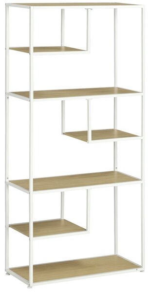 HOMCOM Průmyslový regál na knihy do obývacího pokoje, kanceláře a kuchyně, 83x34x180 cm, Dub | Aosom
