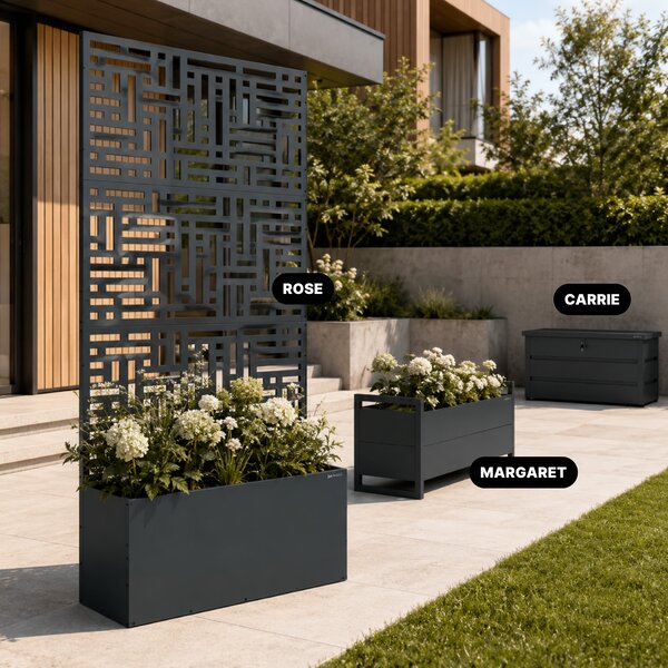 Zahradní kovová pergola s truhlíkem 3v1 antracitová, 900x1800x300 mm: ROSE