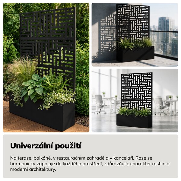 Zahradní kovová pergola s truhlíkem 3v1 černá, 1200x1800x300 mm: ROSE
