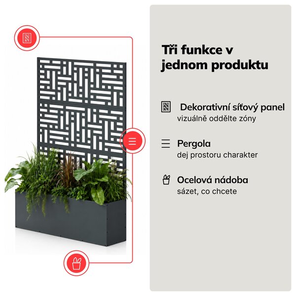 Zahradní kovová pergola s truhlíkem 3v1 antracitová, 1200x1800x300 mm: ROSE
