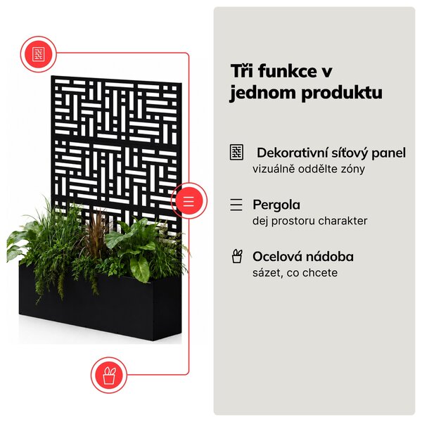 Zahradní kovová pergola s truhlíkem 3v1 černá, 1200x1800x300 mm: ROSE