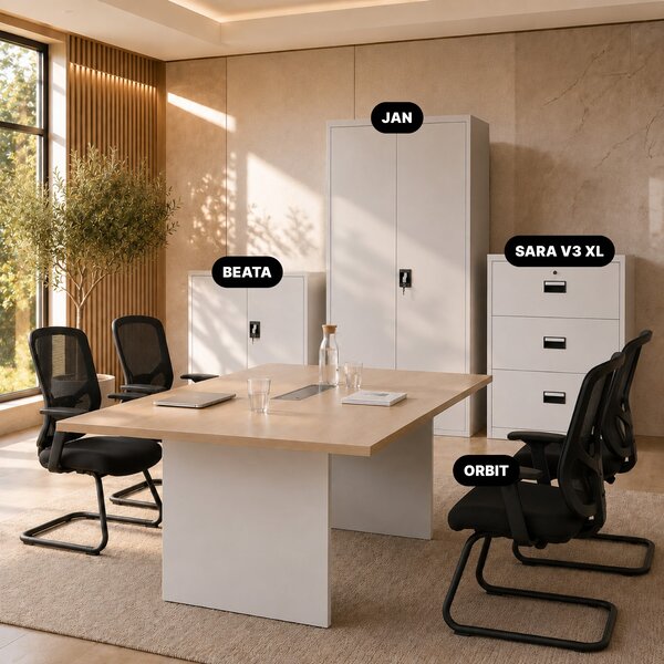 Bílá kovová kartotéční skříň: SARA XL V3, 900 × 1020 × 600 mm