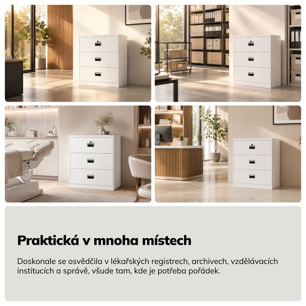 Bílá kovová kartotéční skříň: SARA XL V3, 900 × 1020 × 600 mm
