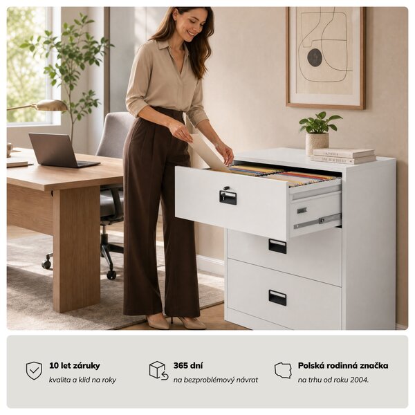 Bílá kovová kartotéční skříň: SARA XL V3, 900 × 1020 × 600 mm