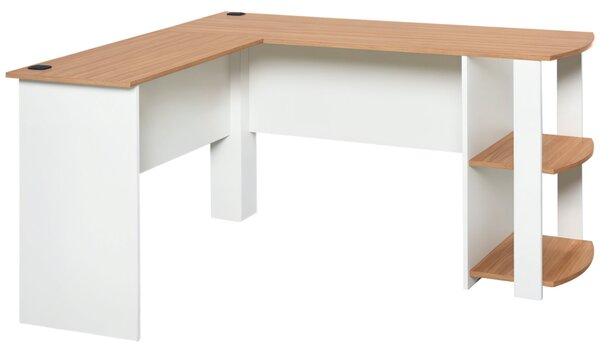 HOMCOM Počítačový stůl s policemi pro kancelář a domov, do tvaru L, 136x130x72cm, Dřevěný | Aosom
