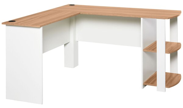 HOMCOM Počítačový stůl s policemi pro kancelář a domov, do tvaru L, 136x130x72cm, Dřevěný | Aosom